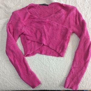 SheIn Cropped Wrap Top Size M Bright Pink